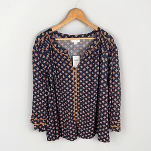 J Jill NWT Tunic Women’s 3X Embroidered Long Sleeve Boho Chic Modern Folklore